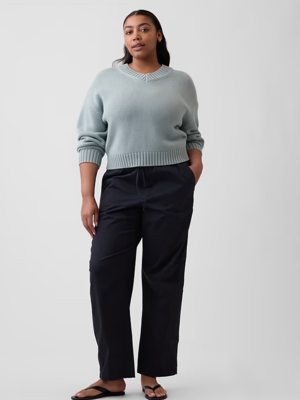 NWT Gap Factory Mid Rise Barrel Khakis Size Petite Large Black Moonless Night